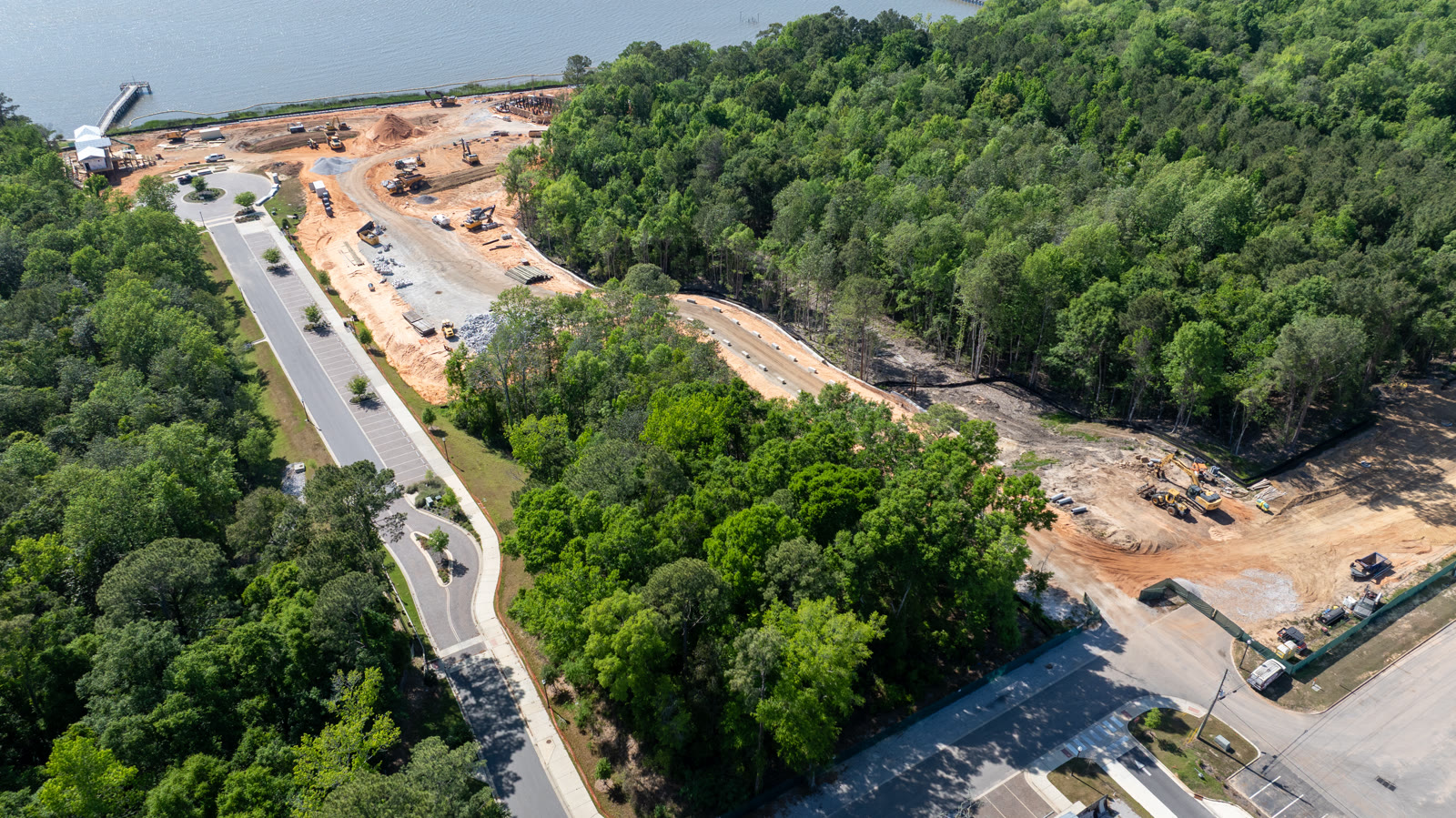 Daphne Bayfront Park construction — Mobile Bay structural retaining wall and amphitheater